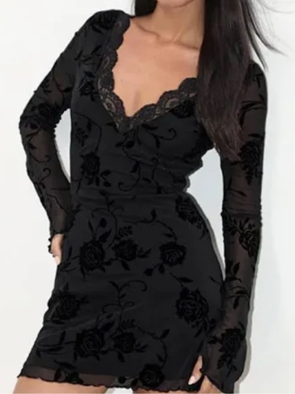 Motel Rocks Black Floral 
 Long Sleeve Dress